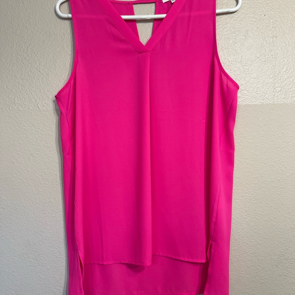 Pleione Pink Sleeveless High Low Tank Top